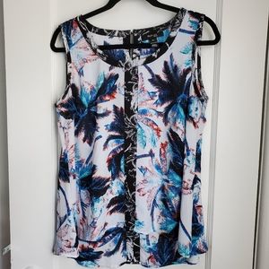 Tropical print blouse with hi lo hem